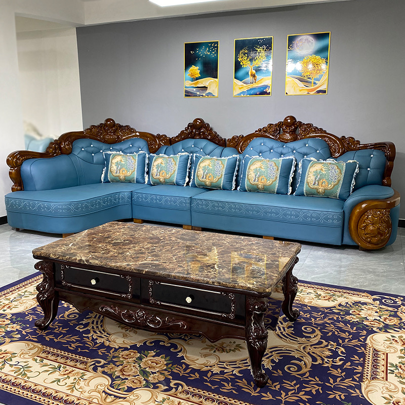 Sofa vải phong cách châu Âu kết hợp hình chữ U ghế đôi cao cấp sang trọng phòng khách chung cư lớn được trang bị đầy đủ sofa vải công nghệ