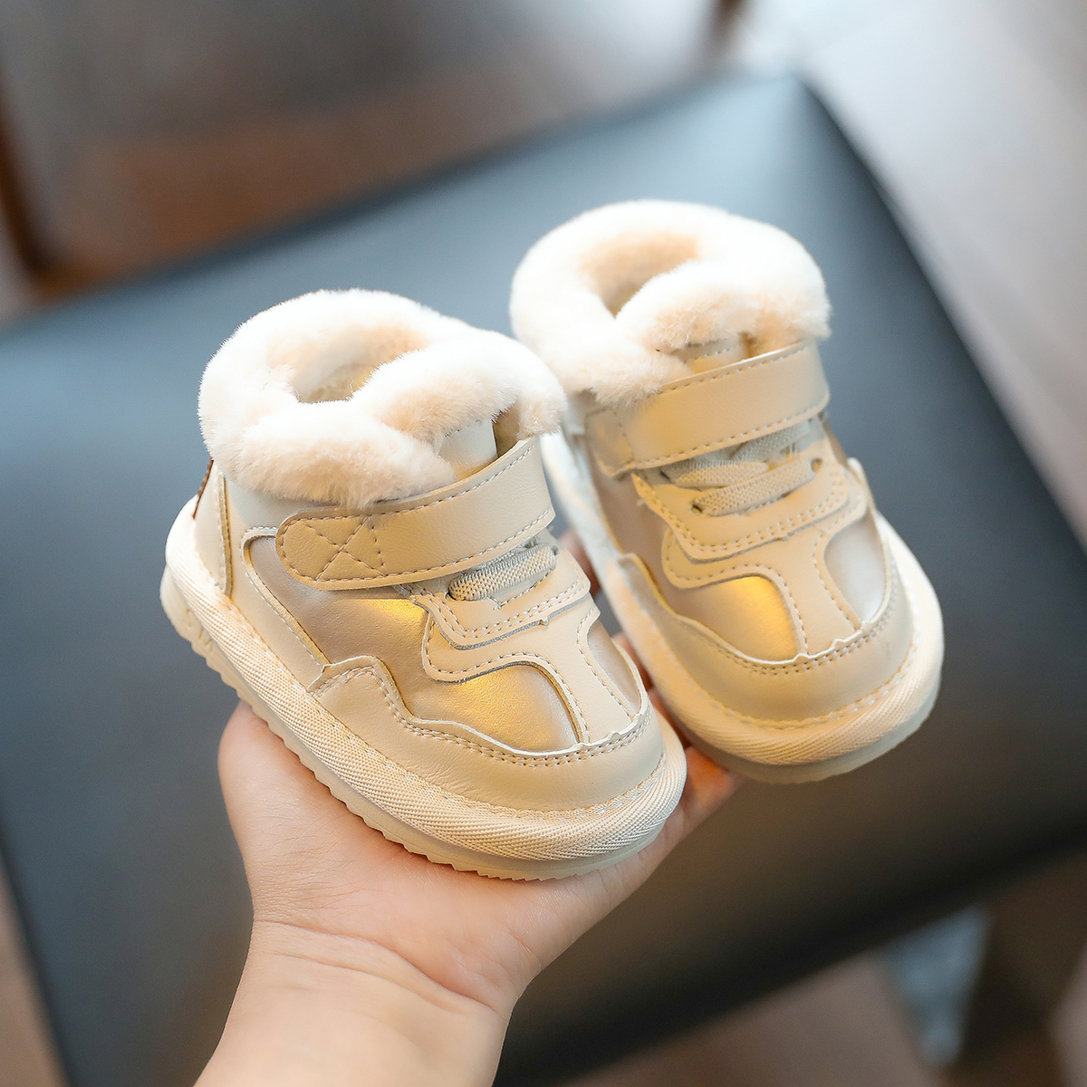 儿童短靴棉鞋宝宝学步鞋冬季雪地靴婴幼儿羊皮毛一体-Taobao