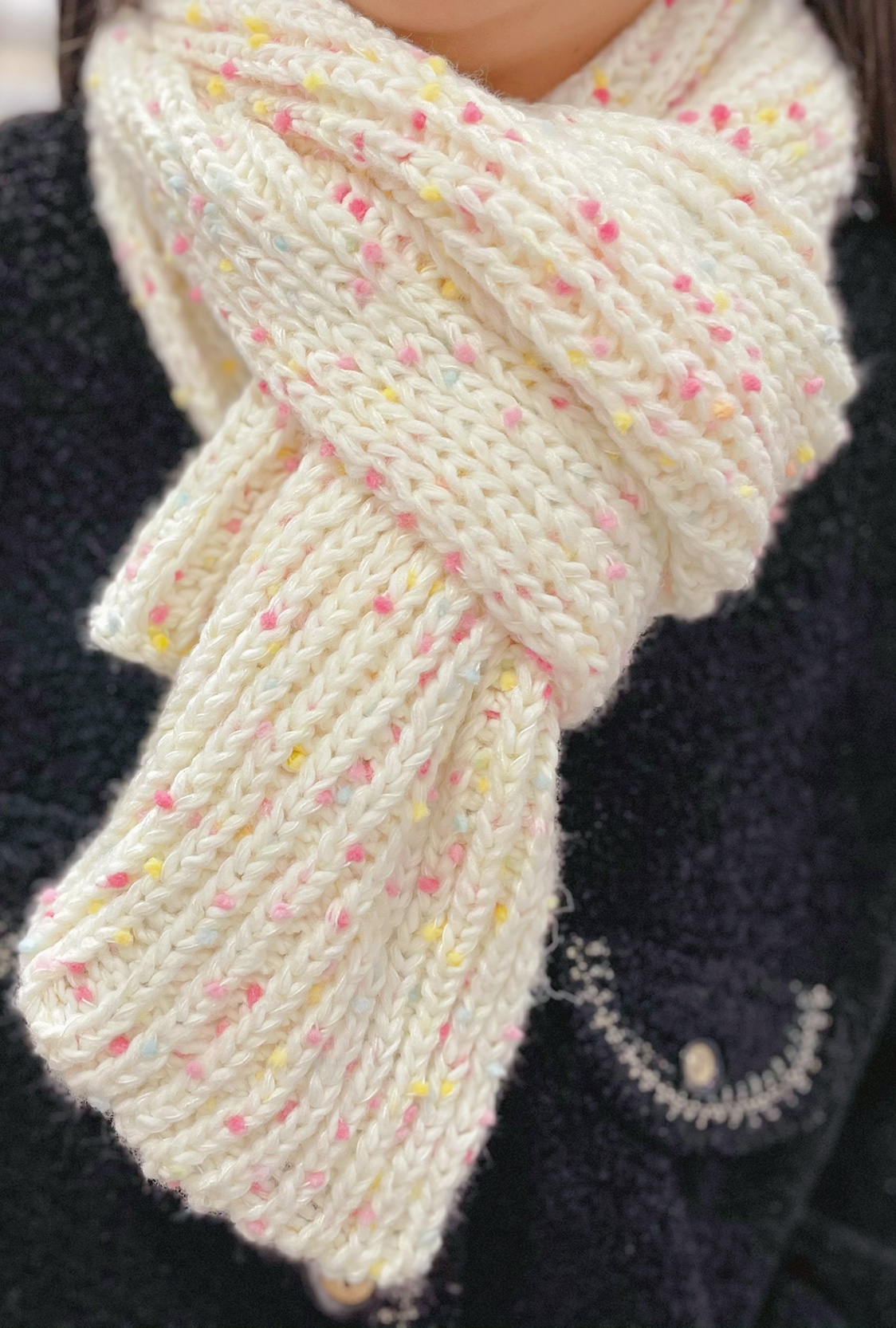 彩虹糖豆豆围巾女生款手工手编织冬季彩色成品保暖毛线小众设计感-淘宝网