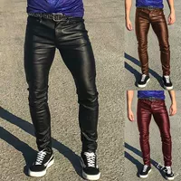 Punk Casual Pu Leather Pants Solid Color Men'S Clothing Tigh