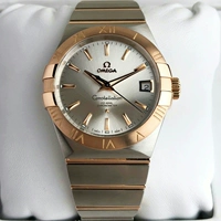 Omega, серебряный золотой циферблат, механические мужские часы, розовое золото