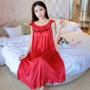 Đồ ngủ của phụ nữ ngắn tay kích thước lớn băng dài lụa mùa hè chất béo MM nightdress lỏng sexy mang thai phụ nữ mang thai nightdress sling