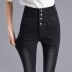 Mùa thu đàn hồi eo cao eo jeans của phụ nữ quần chất béo MM stretch Slim mỏng kích thước lớn feet quần bút chì thủy triều Quần jean