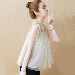 Búp bê áo sơ mi không tay áo fluffy mùa hè của phụ nữ 2018 làn sóng mới siêu cổ tích ngọt ngào voan áo sơ mi ren nước ngoài