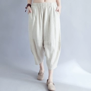 Bông và vải lanh quần âu nữ mùa hè nghệ thuật retro kích thước lớn đàn hồi eo linen chín quần củ cải quần cao eo hậu cung quần