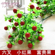 Chất liệu hoa lụa với hoa cỏ và hoa nhân tạo 6 ngã ba quả nhỏ màu đỏ quả giàu 18 quả tốt lành đầy đủ - Hoa nhân tạo / Cây / Trái cây