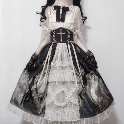 taobao agent Genuine mechanical split elegant set, long pleated skirt, Lolita style, mid-length