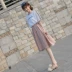 Váy kẻ sọc màu hồng trong đoạn dài hè 2019 phiên bản Hàn Quốc của chàng sinh viên mới ngọt ngào eo thon một kiểu eo cao đã mỏng - Váy chân váy bò dài Váy