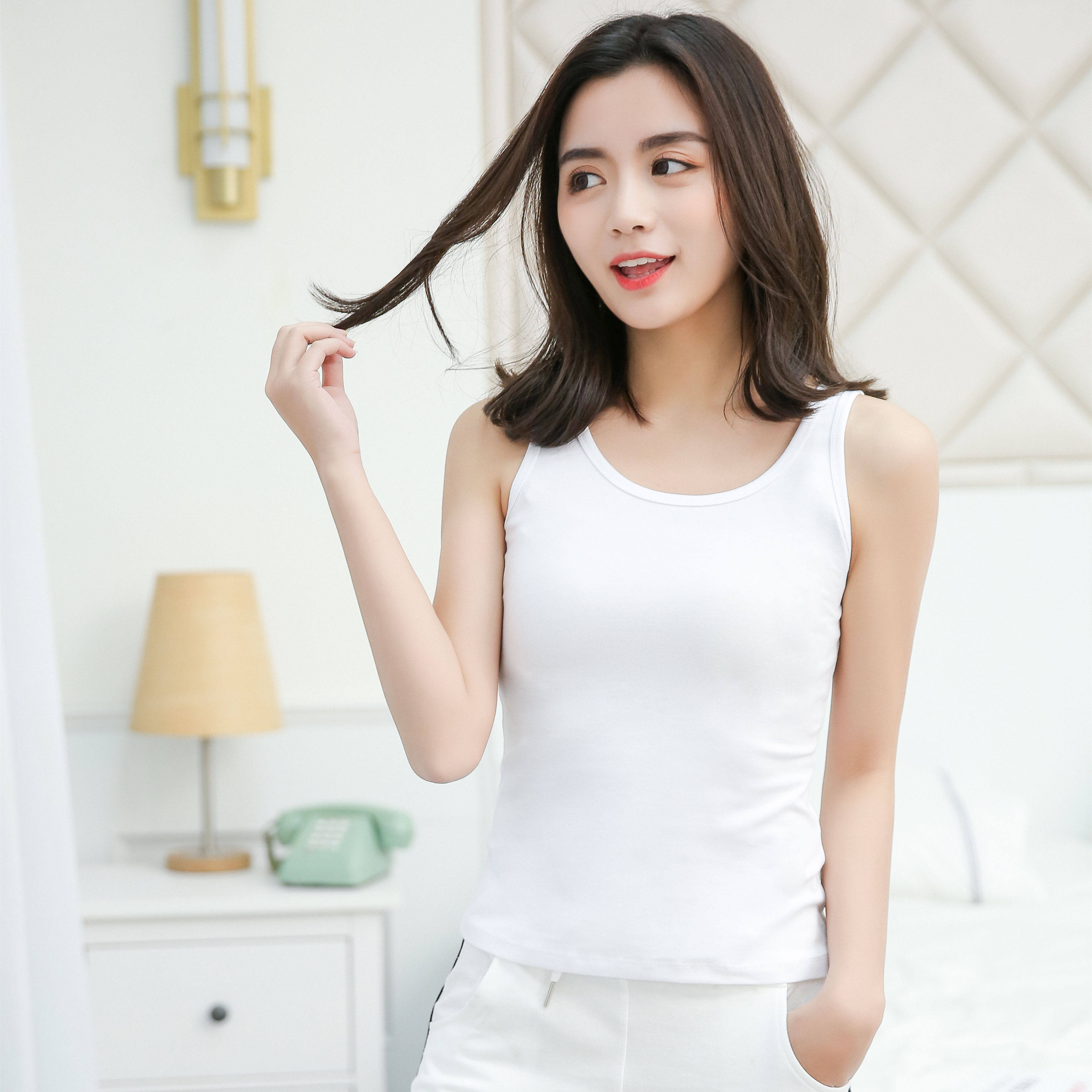 实拍女士纯棉吊带背心修身工字性感打底衫小短款潮百搭外穿宽松夏