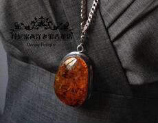Украшения на шею 意大利回流84克纯银镶嵌100%天然原矿无优化老琥珀古董大吊坠项链