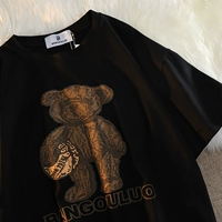 Tide, летняя футболка с коротким рукавом, ретро хлопковая парная одежда для влюбленных, топ, с медвежатами, в американском стиле