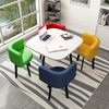 White square table+red, yellow, blue and green leather chair, one table 4 chair