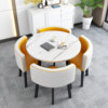 Imitation of marble round+yellow and white leather chair 4 chairs, furry round+yellow white leather chair, one table, 4 chairs