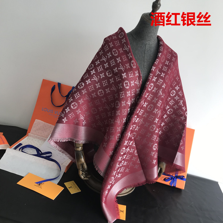 Wine Red Silver SilkStar of the same style Classic style Denim blue Large square towel Versatile scarf Autumn and winter wool real silk Shawl two-sided Silk scarf female