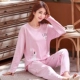 Mùa thu dài tay nữ chất liệu cotton mỏng đồ ngủ cô gái tăng trưởng quần mùa xuân và mùa thu mùa đông cộng với kích thước áo khoác ngoài - Bên ngoài ăn mặc