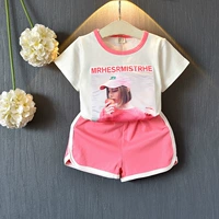 Quần áo trẻ em hè 2019 phiên bản Hàn Quốc mới của bé gái hoạt hình vá vá in hình hai mảnh phù hợp với thủy triều - Khác shop thời trang trẻ em