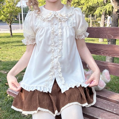 taobao agent Japanese cute summer doll, sexy top, doll collar, puff sleeves