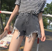 2018 mùa xuân Hàn Quốc phiên bản của chic hoang dã bất thường slim slim cao eo jeans thô quần short của phụ nữ quần