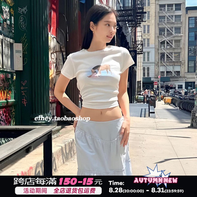 taobao agent Cute white fitted short sleeve T-shirt, top, round collar