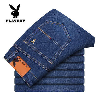 Playboy stretch jeans nam cao eo lỏng thẳng kinh doanh bình thường kích thước lớn mùa hè màu đen quần mỏng Cao bồi