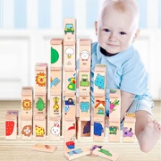 Của trẻ em biết chữ domino bé khối nhận dạng hai mặt ký tự Trung Quốc 1-3-6 tuổi giác ngộ câu đố bằng gỗ