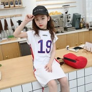 Mùa hè 2019 quần áo trẻ em gái dài tay áo thun ngắn nữ thể thao Hàn Quốc trẻ em nửa tay áo - Áo thun