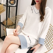 Váy ngủ nữ mùa thu dài tay áo cotton sọc lỏng ngọt ngào phiên bản Hàn Quốc dễ thương của dịch vụ nhà mùa đông mỏng dành cho sinh viên