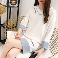 Váy ngủ nữ mùa thu dài tay áo cotton sọc lỏng ngọt ngào phiên bản Hàn Quốc dễ thương của dịch vụ nhà mùa đông mỏng dành cho sinh viên váy ngủ lụa cao cấp