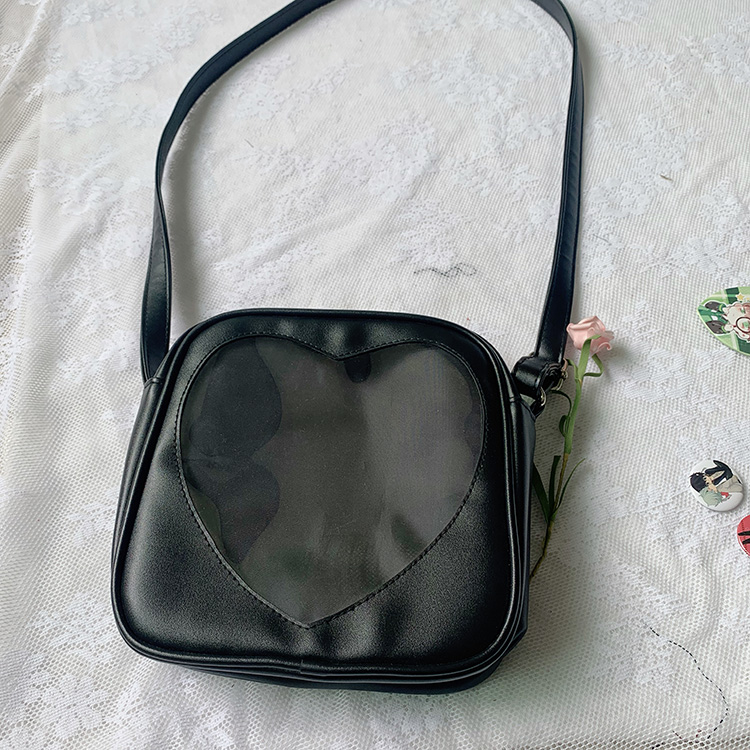 Square Small Pain Bag Black SpotCherry sauce daily Basics Prick Baji Small Pain bag One shoulder Inclined shoulder bag Simplicity Japan and Korea Mobile phone bag JK Female bag PU