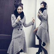 Áo khoác len nữ 2018 mùa đông mới Hàn Quốc khí hậu eo đôi ngực dài áo len đuôi cá