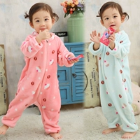 Pyjama trẻ em của mảnh cậu bé lớn bé gái bé áo trẻ con dài tay hai chiều dây kéo mùa thu và mùa đông hô nhung tracksuit bộ body suit cho bé nhật bản