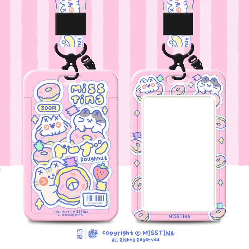Donut, cute set, travel card case, card holder, genuine strap