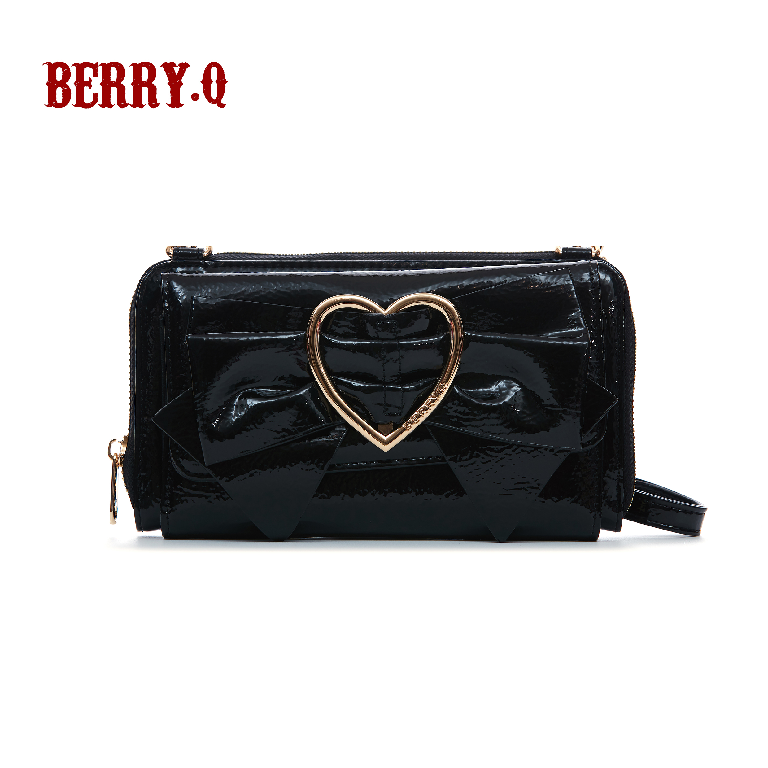 Bright BlackBQ-COCO- Patent leather Melon lines bow Handbag Messenger coin purse Mobile phone bag Card bag lolita hold in the hand
