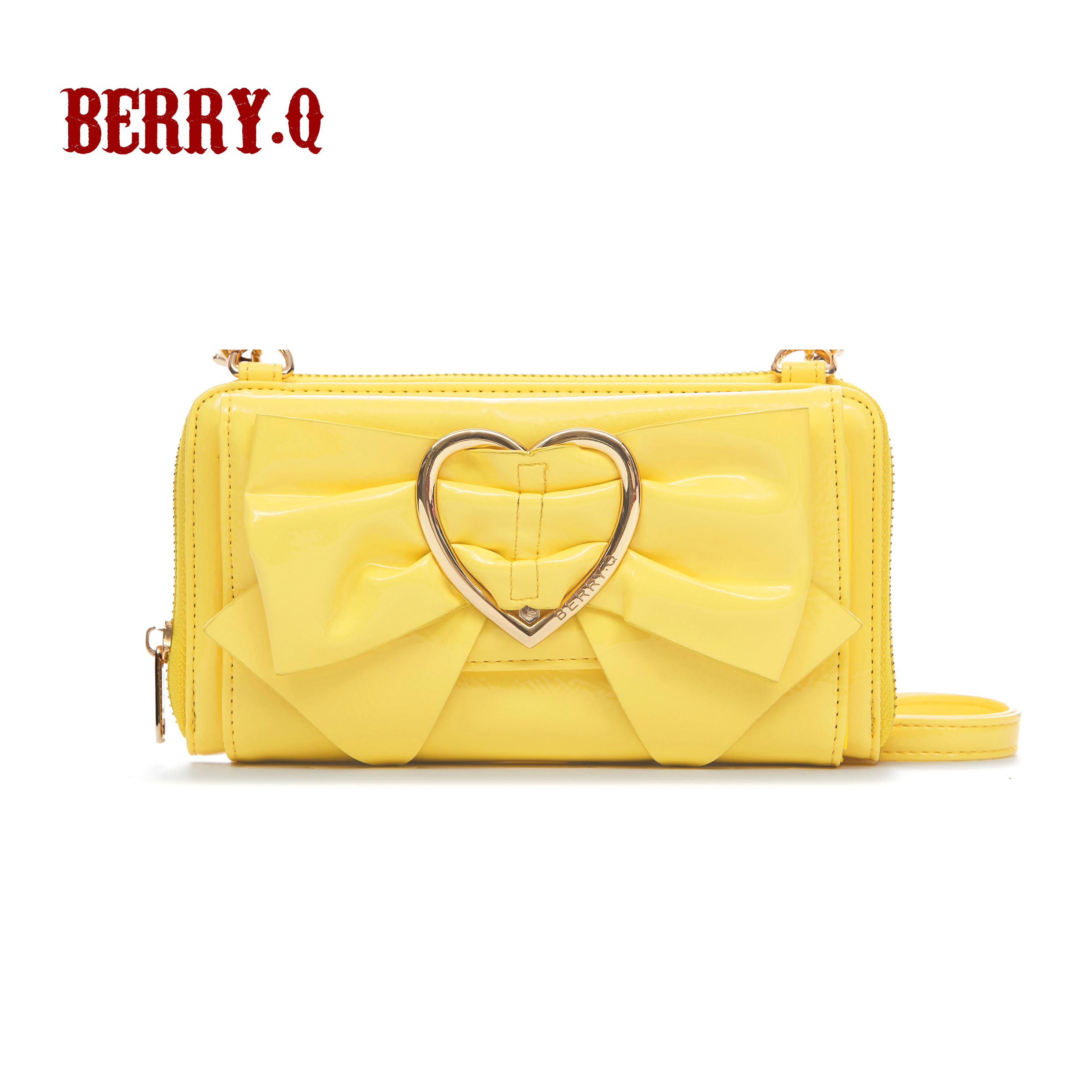 YellowBQ-COCO- Patent leather Melon lines bow Handbag Messenger coin purse Mobile phone bag Card bag lolita hold in the hand