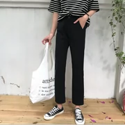 Thu đông 2018 phiên bản mới của Hàn Quốc quần lưng cao màu đen giản dị quần dài sinh viên chín điểm quần jeans nữ dáng lửng hoang dã