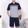 Bộ đồ thể thao trung niên nam mùa hè cổ tròn quần short tay ngắn Quần áo thể thao nam phù hợp với trang phục thể thao cha giản dị - Thể thao sau bộ adidas hồng