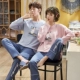 Cặp đôi đồ ngủ cotton nữ dài tay mùa xuân thu đông nam phim hoạt hình Hàn Quốc tươi và lỏng lẻo phục vụ nhà hai mảnh - Bộ Pajama