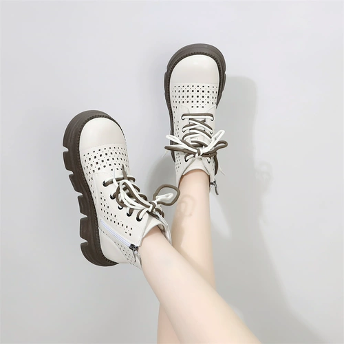 Martens, белые тонкие дышащие туфли для кожаной обуви, высокие короткие сапоги на платформе, коллекция 2023, из натуральной кожи, большой размер