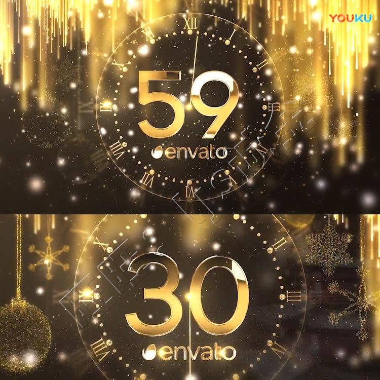 2019新年猪年元旦跨年晚会金色倒计时60s企业年会开场视频AE模板