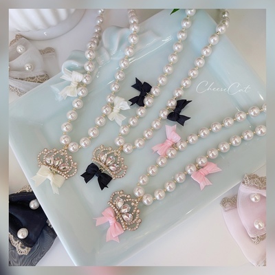 taobao agent Classic doll with bow, necklace from pearl, handmade, Lolita style
