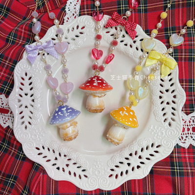taobao agent Realistic cradle with clove mushrooms, strawberry, necklace, handmade, Lolita style