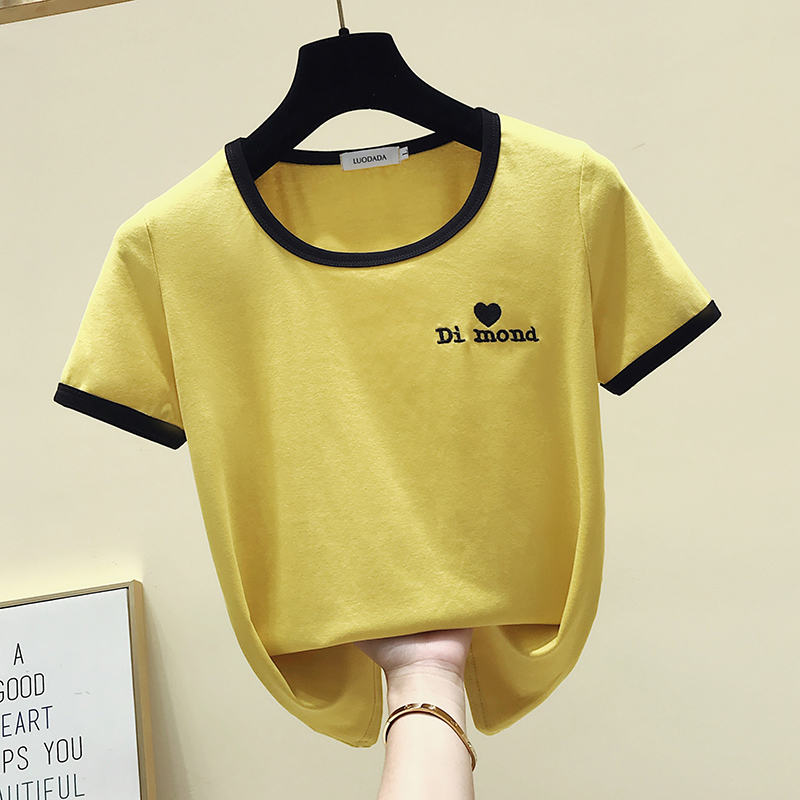 Yellowavocado green T-shirt female Short sleeve 2021 summer new pattern Tight fitting Embroidery letter ins tide jacket pure cotton Compassionate