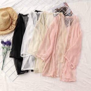 F36 mùa hè mới voan khăn choàng của phụ nữ bên ngoài ren ren cardigan bên bờ biển kỳ nghỉ chống nắng quần áo điều hòa không khí áo sơ mi