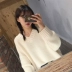 Harajuku áo len áo khoác nữ mùa thu Hàn Quốc phiên bản của retro chic loose dày sinh viên áo sơ mi dày len dài tay áo len Áo len
