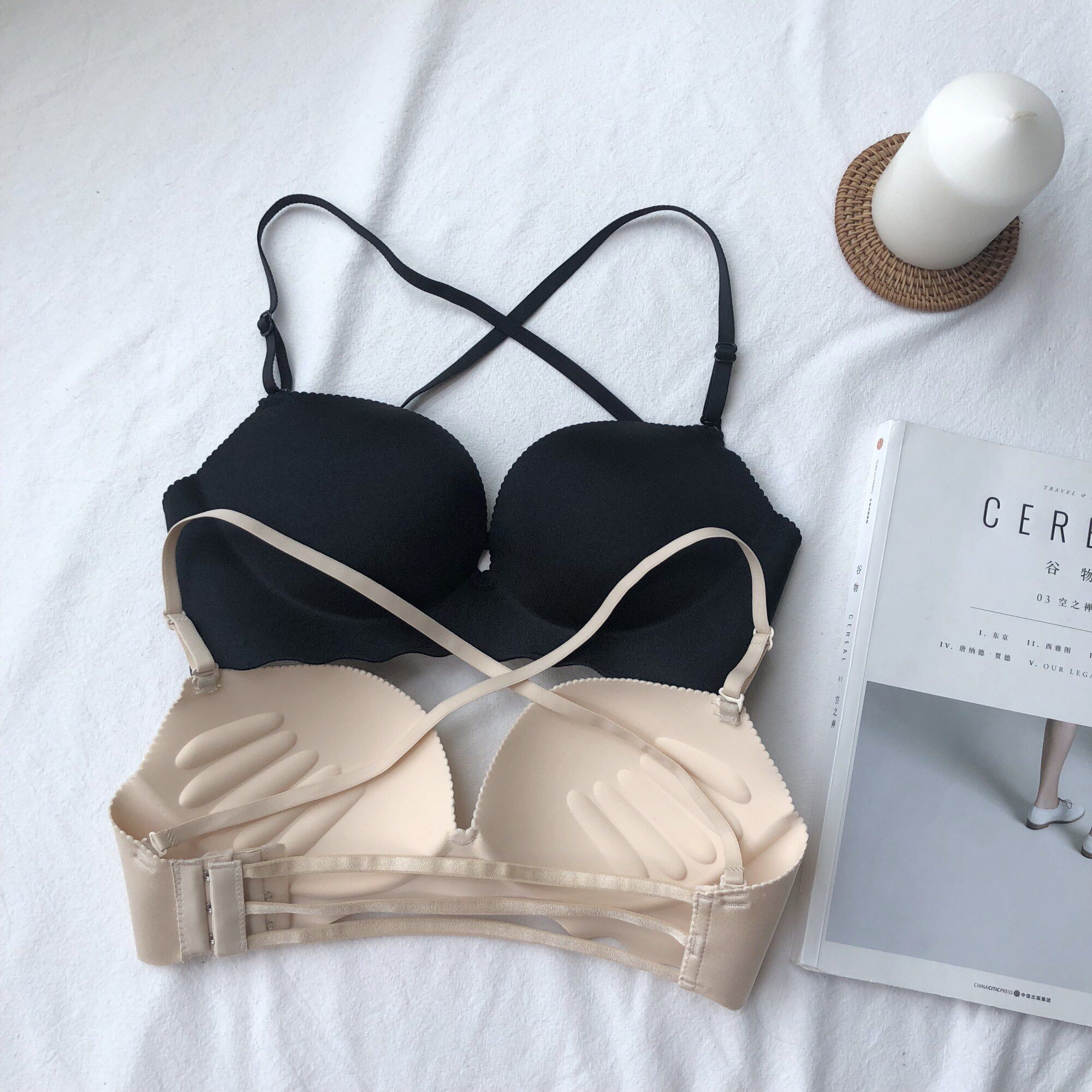 实拍实价交叉性感美背文胸聚拢无钢圈薄款透气小胸少女内衣8140