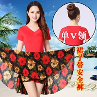 Красный сингл V -neck Top+A40 Цветная юбка