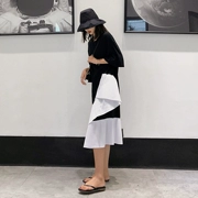 ◆ Yang Momo ◆ 2018 mùa hè mới cao eo khâu thiết kế năm điểm tay áo xù đầm phần dài