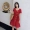 ◆ yang momo ◆ v- cổ đầm eo cao với màu đỏ xù tim máy thiết kế váy cảm giác một váy váy đầm xòe trung niên