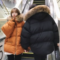 Mùa đông siêu lớn kích thước đôi nam nữ xuống quần áo độn bông trùm đầu lông cổ áo đôi bông áo phiên bản Hàn Quốc áo khoác đẹp