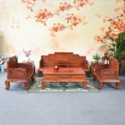 Mahogany đồ nội thất phòng khách gỗ hồng mộc Miến Điện cát Xianhe phát minh vần trái cây lớn gỗ hồng sắc sofa 7 mảnh đặt Ming và Qing cổ điển - Bộ đồ nội thất